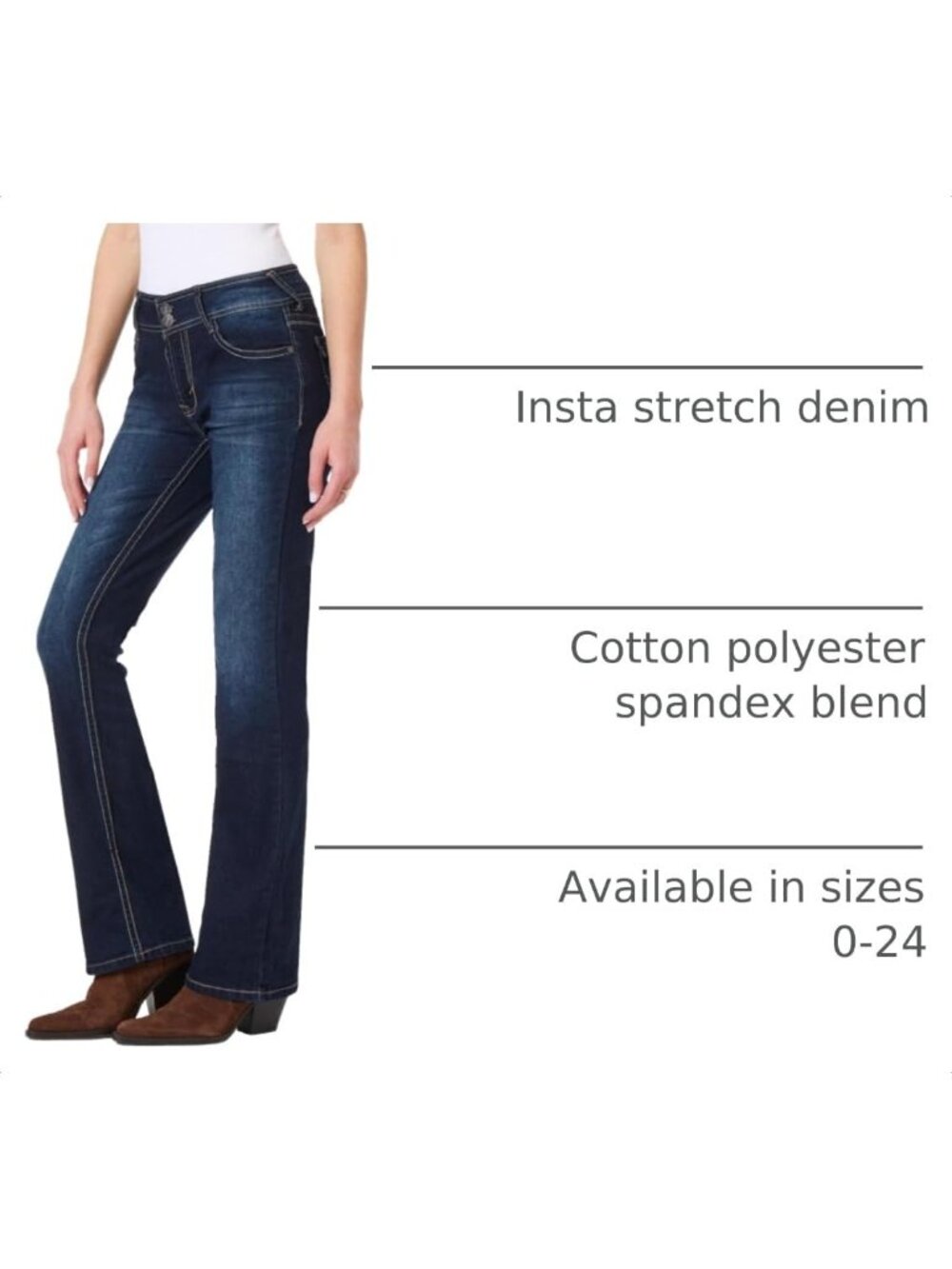 Women's Betsy Mid Rise Stretch Denim Trendy Classic Luscious Curvy Bootcut Jeans - Picture 4 of 6